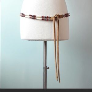 Handmade Beaded Belt with Leather Ties